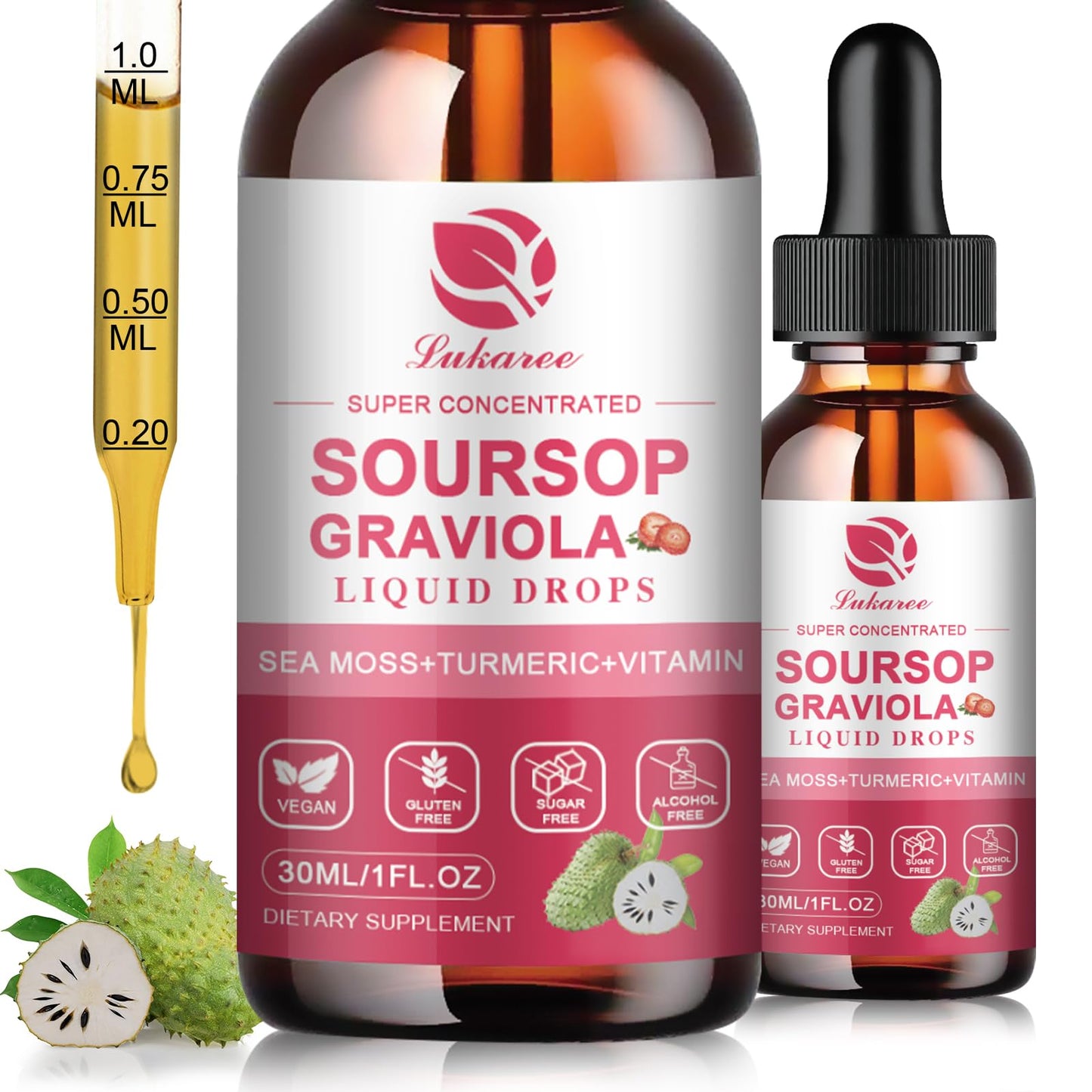 (2 Pack)Whole Soursop Graviola Leaf Extract Liquid Drop with Irish Sea Moss | Herbal Soursop Bitters Liquid for Cell Support & Regeneration, Immunity and Gut Health丨Vegan, Non-GMO, Natural Flavor,1 Fl Oz