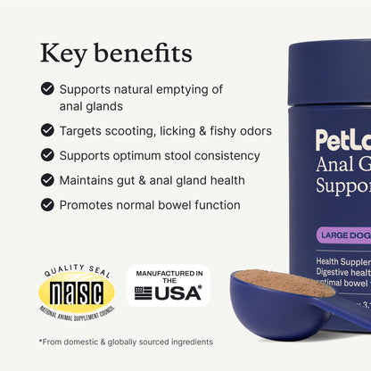PetLab Co. Anal Gland Support Powder, Tailored, Small | Size-specific beet pulp, psyllium husk and probiotics to support firm stools and gland expression