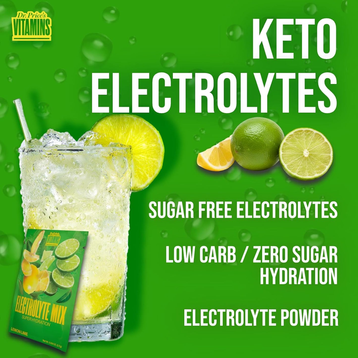 Dr. Price's Vitamins Electrolytes Powder Packets, Lemon Lime, 30 Pack | Electrolyte Mix, Hydration, No Sugar, Sodium, Potassium & 72+ Trace Minerals, Keto Friendly, Made in USA, Doctor-Formulated