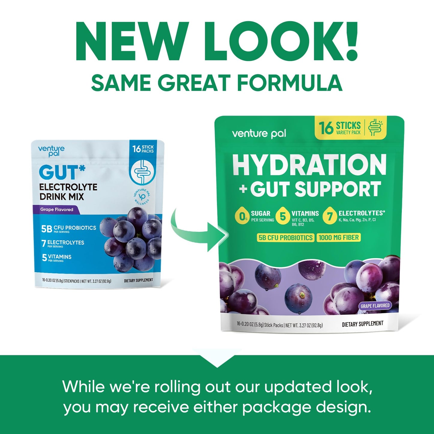Venture Pal Sugar Free Hydration Packets + Gut Health Electrolytes Powder | Liquid Daily IV with 7 Electrolytes, 5 Vitamins, Probiotics & Fiber for Dehydration Relief and Gut Health Support