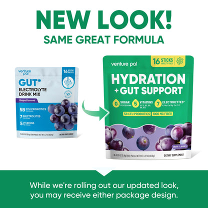 Venture Pal Sugar Free Hydration Packets + Gut Health Electrolytes Powder | Liquid Daily IV with 7 Electrolytes, 5 Vitamins, Probiotics & Fiber for Dehydration Relief and Gut Health Support