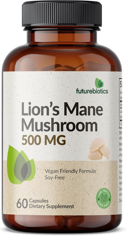 Futurebiotics Lion's Mane Mushroom 500 MG Vegan Friendly Formula, 60 Capsules