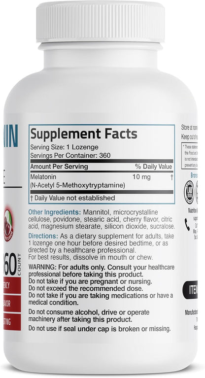 Bronson Melatonin 10mg Fast Dissolve Cherry Flavored Tablets Vegetarian Chewable Lozenges, 360 Count