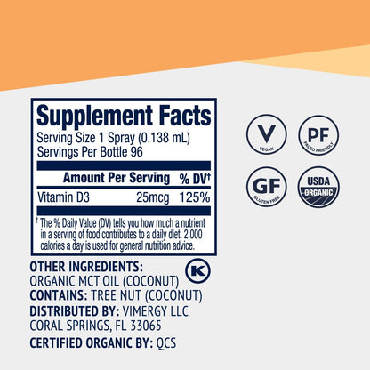 Vimergy Vegan D3 – Benefits Immune Function* – USDA Certified Organic, Vegan, Gluten-Free – 1000IU/Servings, 96 Servings