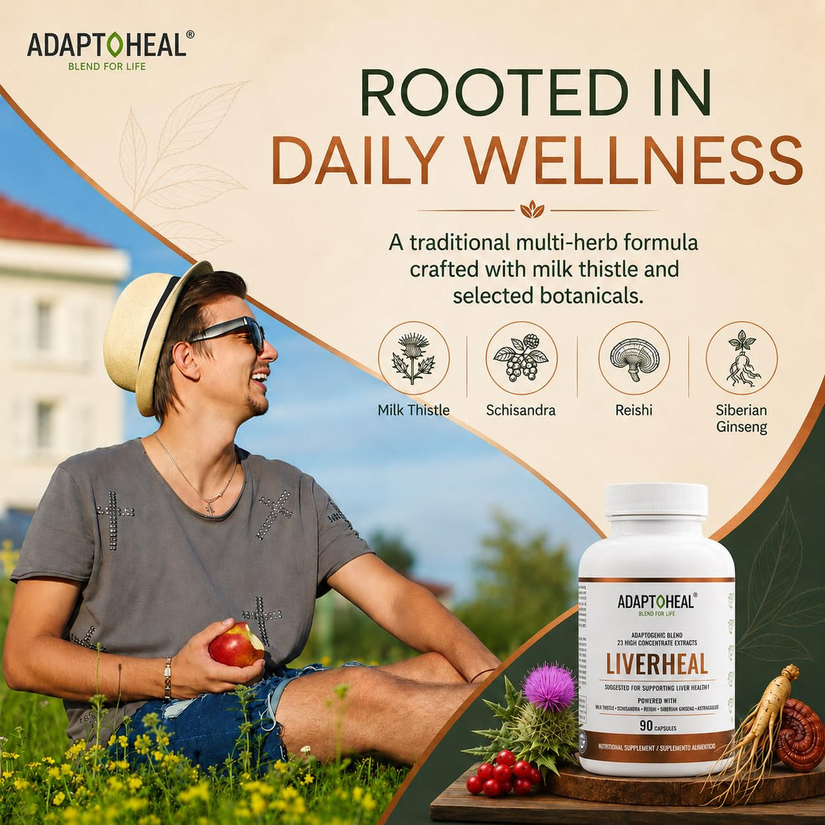 ADAPTOHEAL Liverheal Liver Support Milk Thistle, Turmeric (180 Caps)