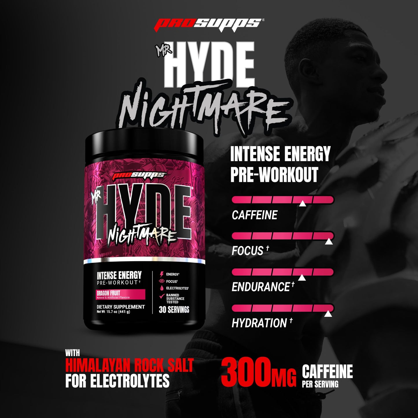 ProSupps Mr. Hyde Nightmare Pre Workout Powder with Caffeine & Beta Alanine - Preworkout for Intense Energy, Mental Focus & Performance - Gym & Fitness Supplements (Black N' Blueberry, 30 Servings)