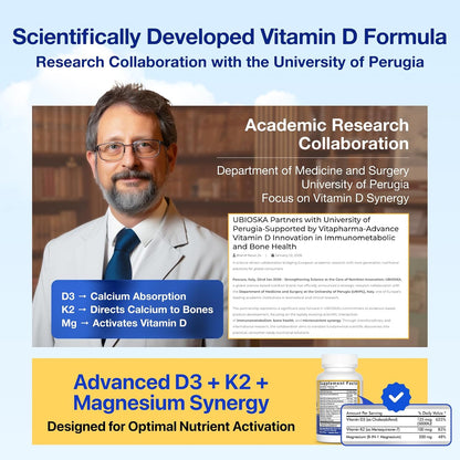 UBIOSKA Vitamin D3 K2 Magnesium, 5000 IU D3, K2 as MK-7, 60 Capsules | 8-form magnesium with glycinate, taurate and malate, plus B vitamins and zinc for daily bone, muscle and immune support