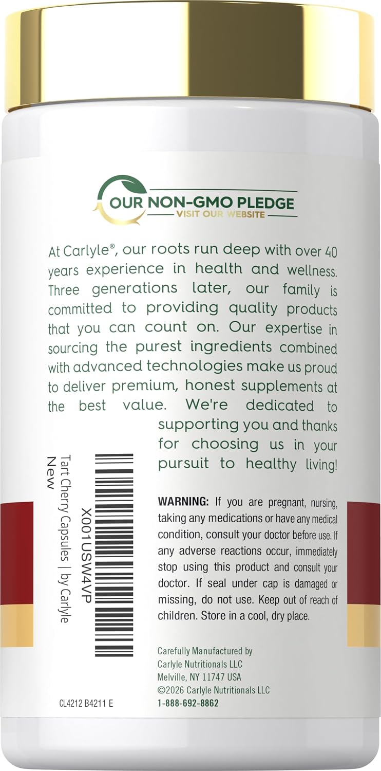 Carlyle Tart Cherry Extract Capsules | 200 Count | Non-GMO and Gluten Free Formula | Traditional Herb Supplement