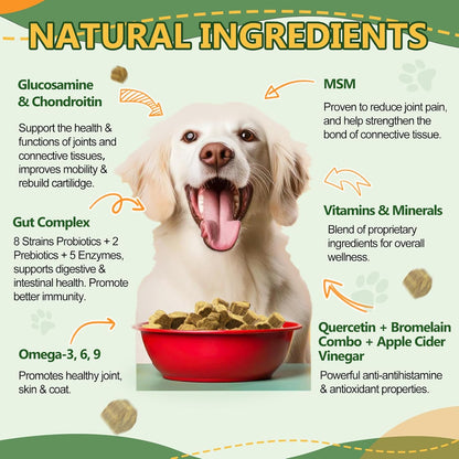 NATURE TARGET Multivitamin for Dogs, 120 Soft Chews, Chicken Flavor | with MSM & Glucosamine, Omegas 3 & 6, & Probiotics for Digestive Health, Joint Support, Skin & Coat, Immune & Overall Health