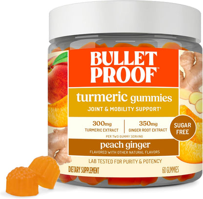 Bulletproof Sugar-Free Peach Ginger Turmeric Gummies, 60 Count, Keto Supplement for Joint and Inflammation Response Support, New and Improved Flavor and texure