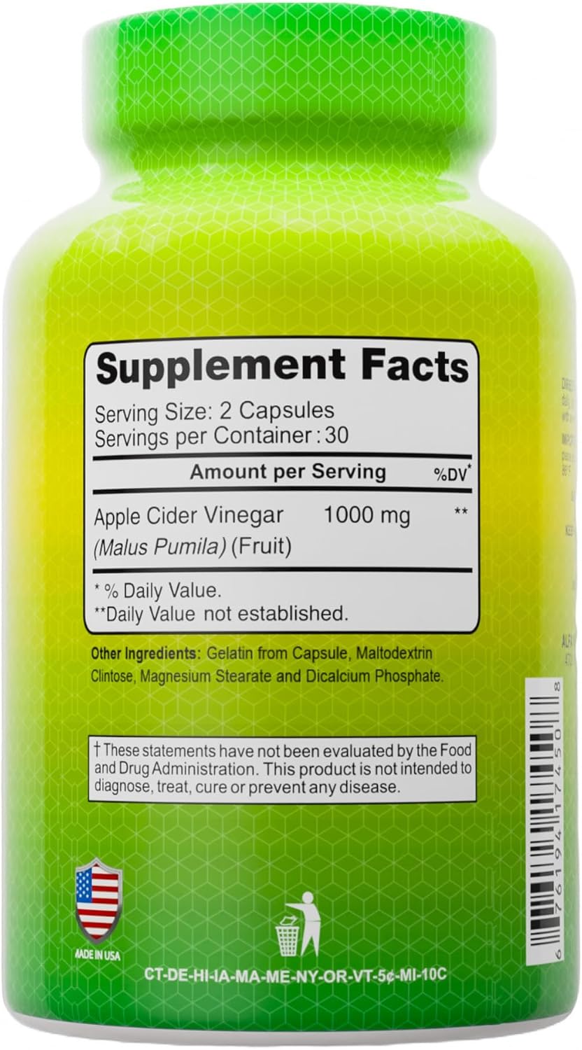 ALFA VITAMINS Apple Cider Vinegar 1000 mg Daily Wellness Supplement - 60 Capsules 2 Pack