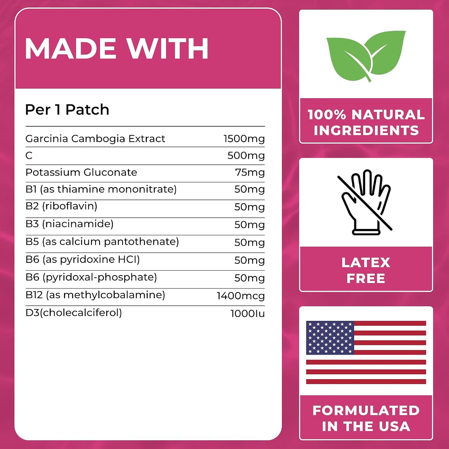 Garcinia Cambogia Patches (Pack of 60) - 100% Natural Patch for Women | For Women and Men, With B12 & Potassium, Energy, Focus & Body Support, Enhanced Formula
