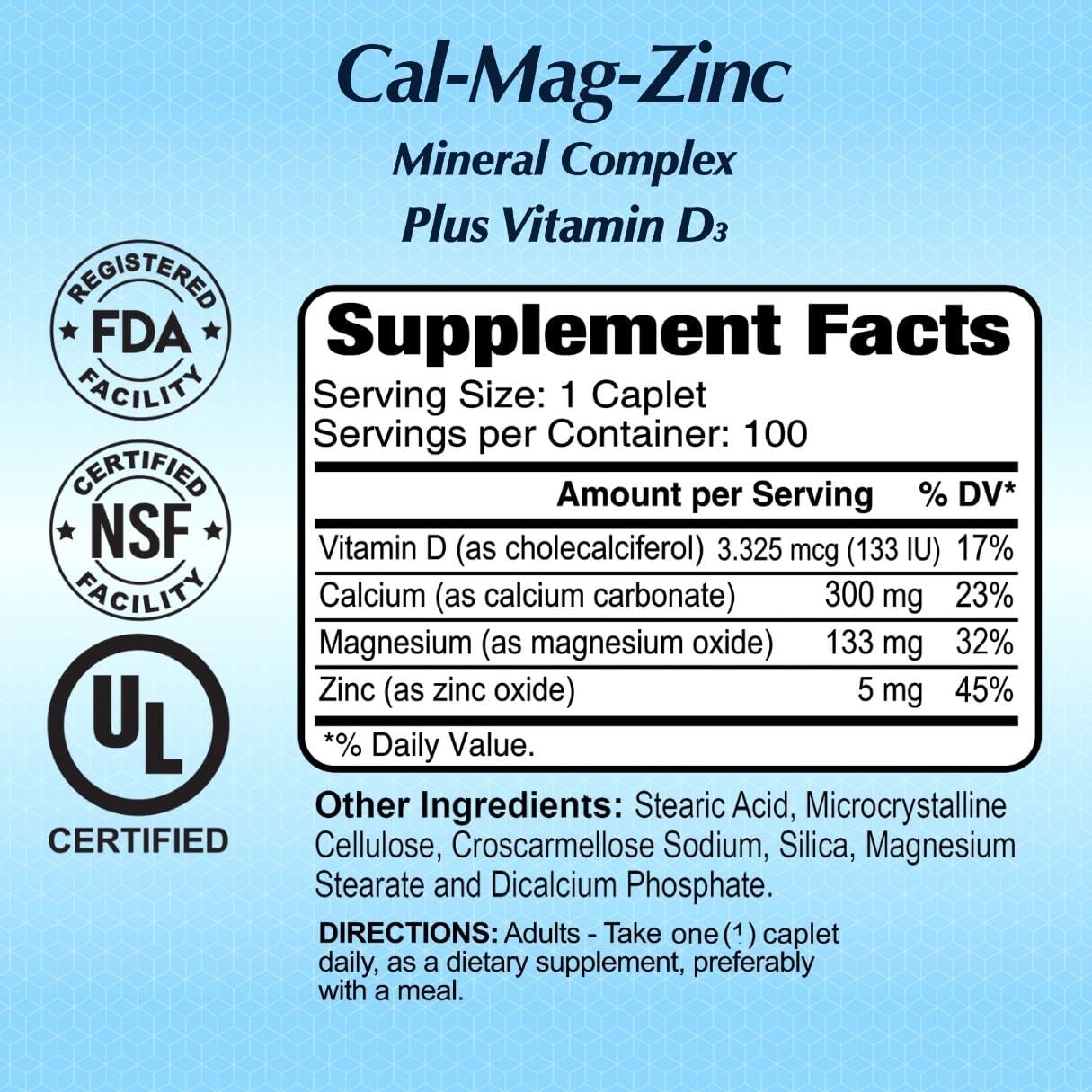 ALFA VITAMINS Calcium, Magnesium, Zinc Plus Vitamin D3, Supports Bone Health, Immune Function & Energy Production, 300mg Calcium, 133mg Magnesium, 5mg Zinc, 133 IU Vitamin D3, 100 Tablets