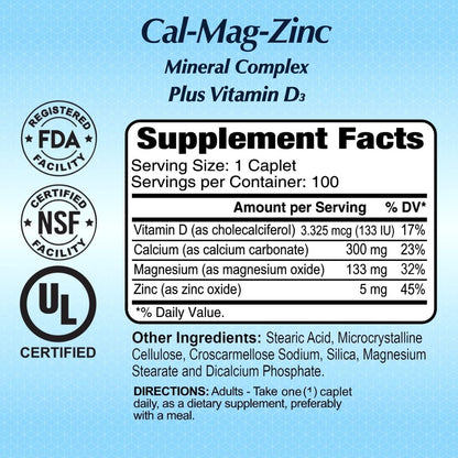 ALFA VITAMINS Calcium, Magnesium, Zinc Plus Vitamin D3, Supports Bone Health, Immune Function & Energy Production, 300mg Calcium, 133mg Magnesium, 5mg Zinc, 133 IU Vitamin D3, 100 Tablets