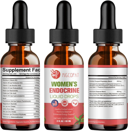 Migcopat Women Endocrine Superfood Supplement Liquid Drops, Supports Healthy Cortisol Levels, Hormonal Balance, Gut Health, Mood, Sleep Support, Multivitamin+Inositols, Rhodiola, DIM