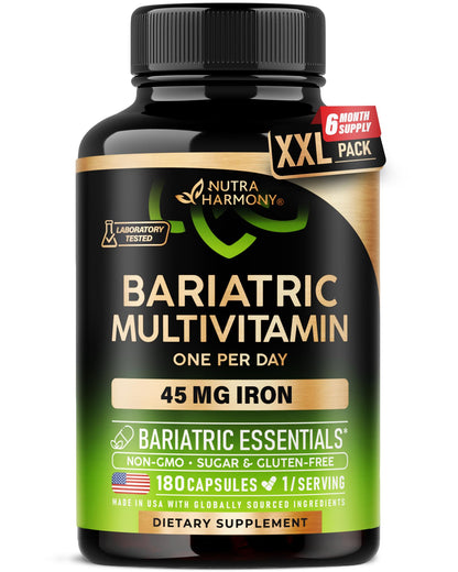 Bariatric Multivitamin - 45 mg Iron Supplements - Lab Tested - for Women & Men - All-in-One, 21 Essential Vitamins - Gastric Sleeve Support - Free of Sugar, Gluten & Soy - 90 Capsules, Once Daily