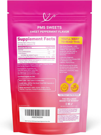 Pink Stork Organic PMS Support Sweets for Teens and Women - Simple & Natural Ingredients Vitamin B6 and Peppermint - Period, Digestion, Bloating, Mood Swings - 30 Drops