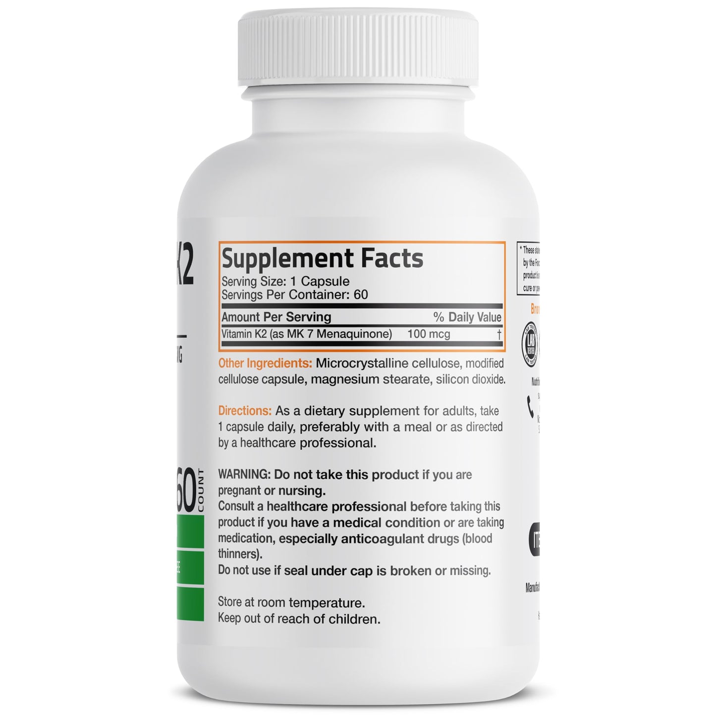 Bronson Vitamin K2 as MK-7 Menaquinone 100 mcg Non-GMO, 120 Capsules