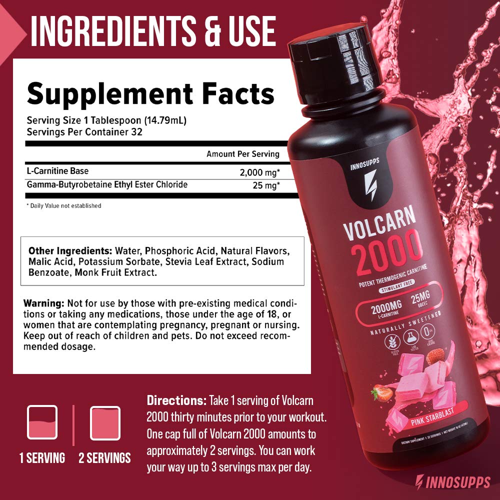 InnoSupps Volcarn 2000 - Advanced Fat Burning Liquid | L-Carnitine,GBEEC, Boost Energy