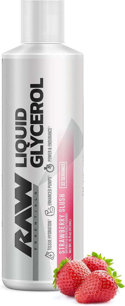 RAW Liquid Glycerol Workout Supplement, Liquid Glycerol Supplement for Enhanced Pumps, Increased Muscle Fullness, Endurance & Hydration - Pre-Workout for Men & Women, 32 Servings (Strawberry Slush)