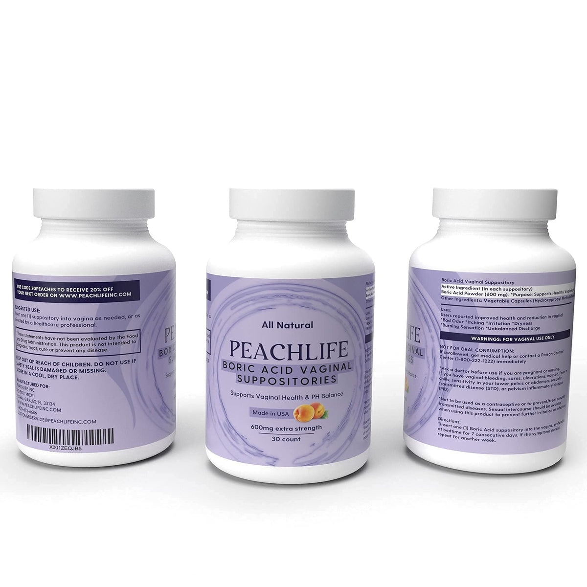 Peachlife Boric Acid Suppositories and Small Soft Menstrual Cup with Ring Pull