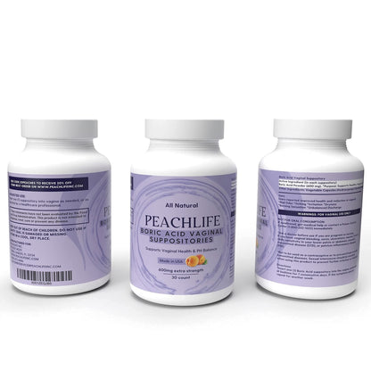 Peachlife Boric Acid Suppositories and Small Soft Menstrual Cup with Ring Pull