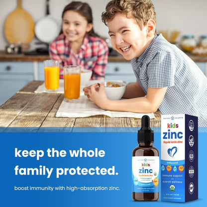 NutraChamps Organic Liquid Zinc Drops for Kids, Ionic Zinc Drops Enhanced with Vitamin C for Children, Sugar-Free 4 oz, Vegan & Non-GMO, Unflavored, 60 Servings, 2 Month Supply