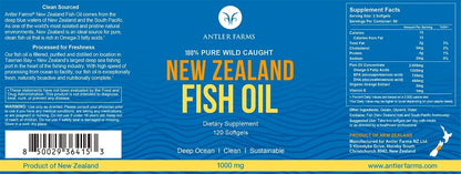 Antler Farms - 100% Pure Wild Caught New Zealand Fish Oil from Deep Ocean, Cold Water Fish, 120 Softgels - Clean, Fresh Omega-3 EPA + DHA Supplement, Keto Friendly, Super Clean | 100% Pure Fish Oil Supplement from Deep Ocean, Cold Water Fish, Clean, Fresh
