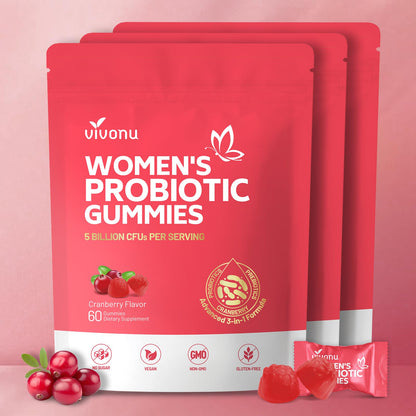 VivoNu Viginal Probiotics for Women, Women Probiotic Gummies, Feminine Balance Gummies, Prebiotic Gummy, Cranberry Probiotics for Woman Vaginigal Health, Yeast Ph Balance| 60 Gummies