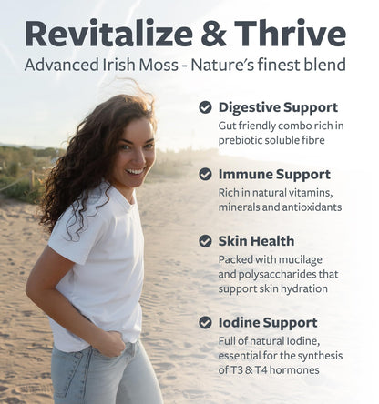 Organic Irish Sea Moss Capsules - Organic Sea Moss Capsules with Bladderwrack Burdock Root and Black Pepper Extract for Enhanced Absorption - Vegan Non-GMO & Made in the USA (1 Month Supply)