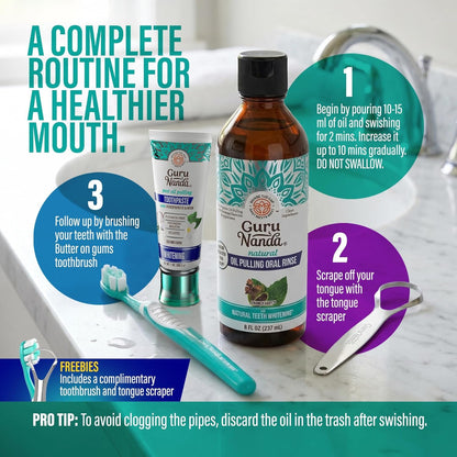GuruNanda Coconut Oil Pulling Mouthwash with Vitamins, Farmed Mint, 16 oz