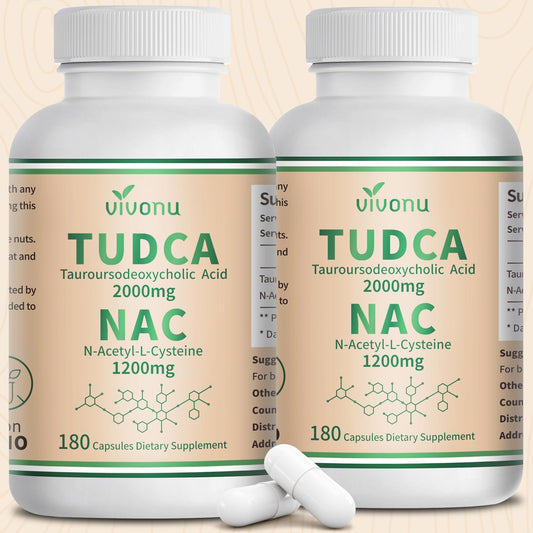 VivoNu TUDCA 625mg + NAC 375mg Supplement Complex Capsules, TUDCA Bile Salt + N Acetyl Cysteine, Antioxidant Supplements for Liver&Lung&Digestion&Gallbladder Cleanse(180 Capsules)