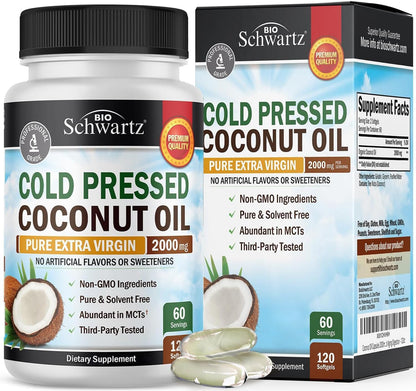 Coconut Oil Capsules 2000mg, 120ct, 2 Month Supply