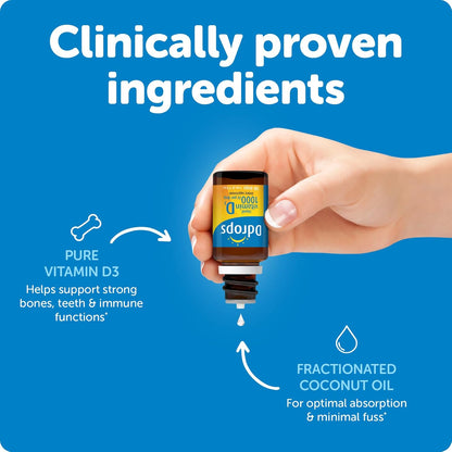 Ddrops Adults 1000 IU 180 Drops, Liquid Vitamin D. Supports Strong Bones & Immune System. No Large Capsules, No Preservatives, Non-GMO, Allergy-Friendly