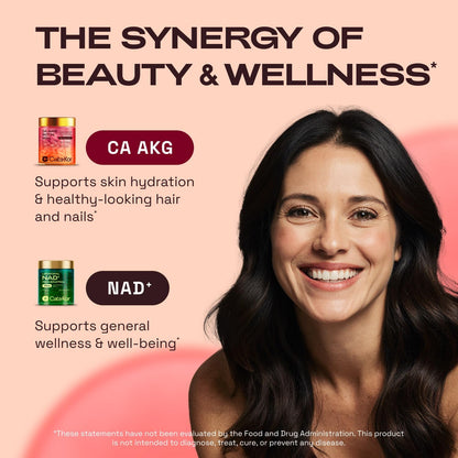 Cata-Kor NAD+ Supplement & Ca-AKG Complex - Liposomal NAD+ Supplement with Resveratrol (60 Capsules) & Ca-AKG, MSM, Hyaluronic Acid & Biotin Beauty Complex (90 Capsules)