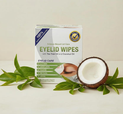 Lunovus Premium Eyelid Wipes With Tea Tree and Coconut Oil - Cleansing Wipes for People Itchy Eyes - Individually Wrapped - Box Of 30 Natural Eye Wipes