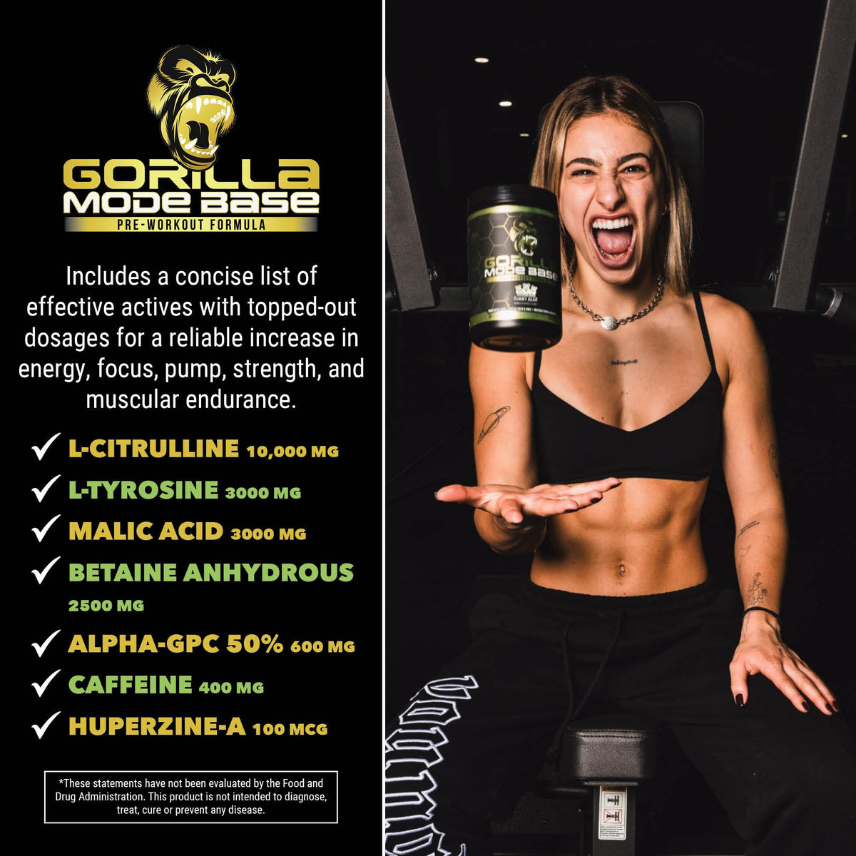 Gorilla Mode Base Pre Workout - Raises Nitric Oxide · Intense Focus & Drive · Endurance