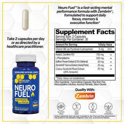 NeuroFuel Kanna Nootropic With Zembrin For Memory And Focus, 60 Capsules | Sceletium Tortuosum extract supports mental clarity and cognitive performance. Ideal for work, study, and busy days.