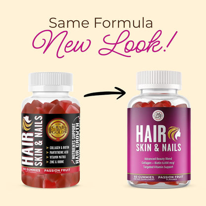 Grab The Gold Hair Skin & Nails Gummies Biotin Collagen Passion Fruit
