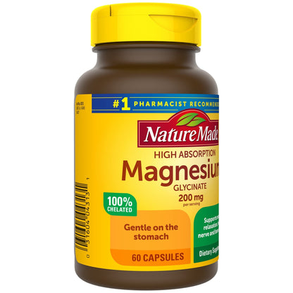 Nature Made Magnesium Glycinate 200 mg per Serving, Dietary Supplement for Muscle