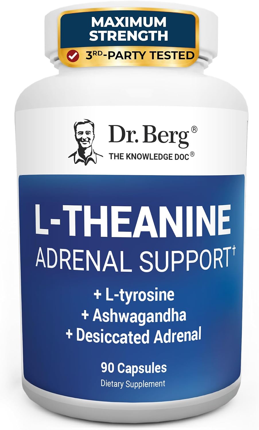 Dr. Berg 600 mg L-Theanine Adrenal Support - 90 Capsules with Ashwagandha & L-Tyrosine, Zinc & Manganese - Advanced 9-in-1 Adaptogen & Mineral Formula - No Fillers*
