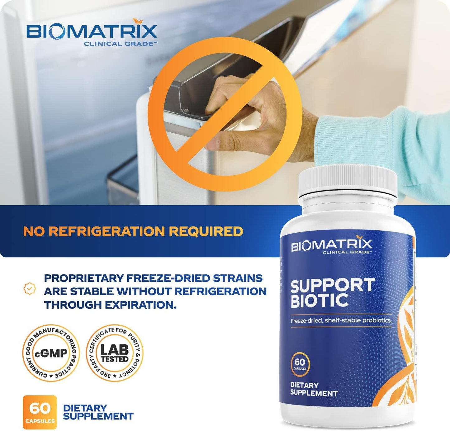 BioMatrix Saccharomyces boulardii Probiotic Supplement w/L. paracasei, L. rhamnosus, Bifidobacterium, Acidophilus – Prebiotic Complement – Temp-Stable, 30-60 Day Supply