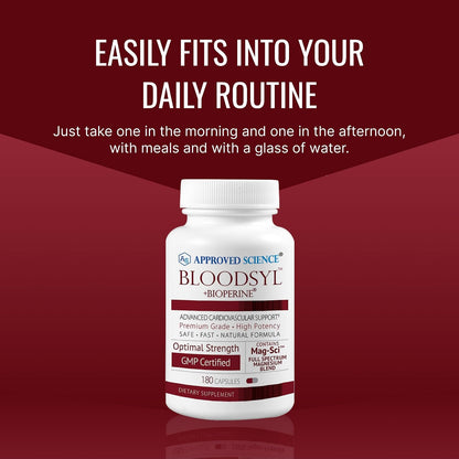Approved Science Bloodsyl - Blood Pressure Support Supplement - Supports BP Levels Already Within Normal Range - Hawthorn Berry, Garlic, Magnesium and Hibiscus Pills - Vegan - 180 Capsules, 3 Months