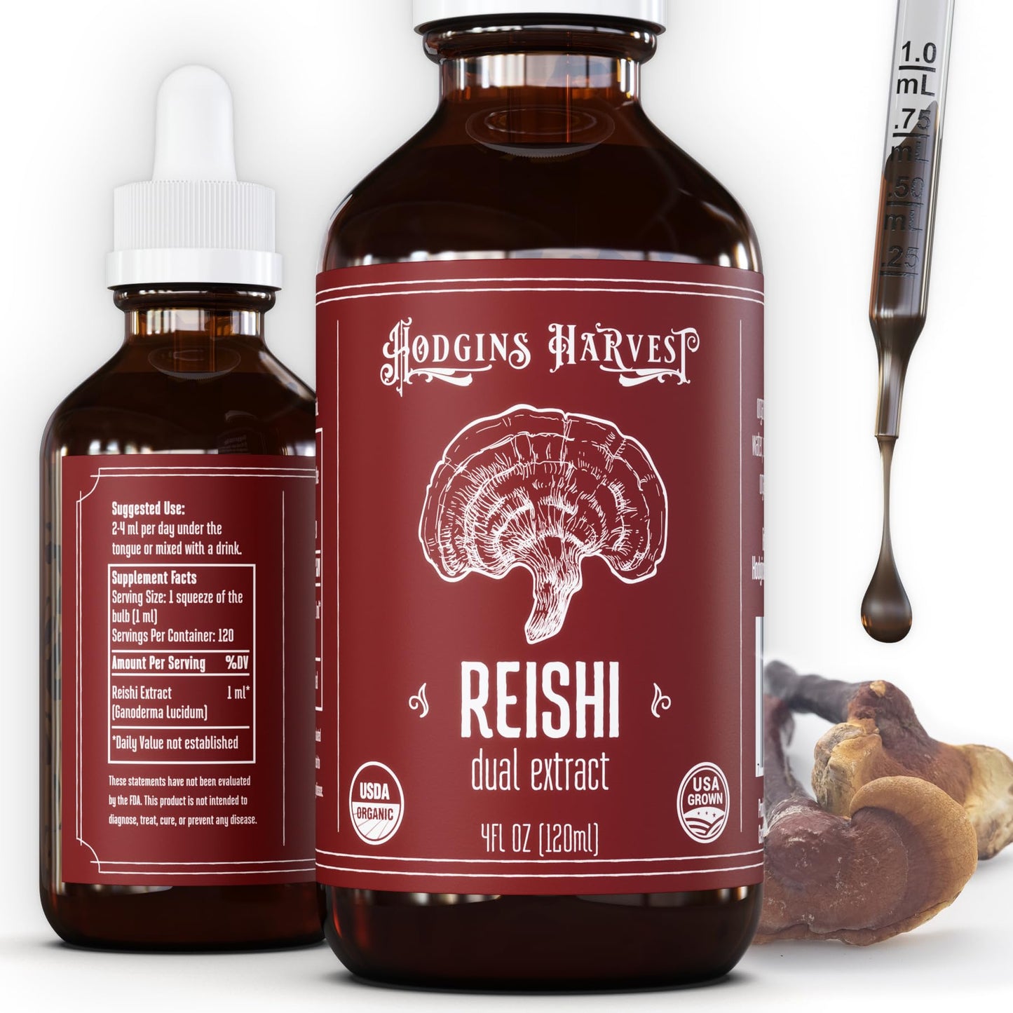Hodgins Harvest Organic Lion's Mane Fruiting Body Extract Tincture - Mushroom Supplement for Brain Health and Mental Focus - Dual Extract Formula - Extra Concentrated - 4 fl oz Bottle