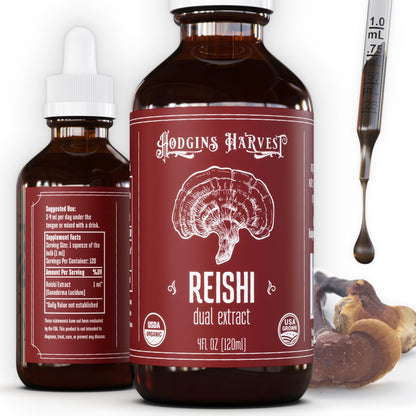 Hodgins Harvest Organic Lion's Mane Fruiting Body Extract Tincture - Mushroom Supplement for Brain Health and Mental Focus - Dual Extract Formula - Extra Concentrated - 4 fl oz Bottle