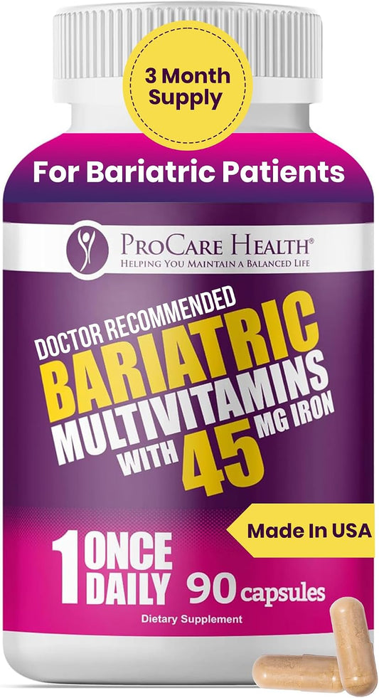 Core-45 Bariatric Multivitamin | 45mg Iron | Capsule | 90ct | Once Daily Capsule for Gastric Bypass, Sleeve & Post-Op Support – Easy-to-Swallow Capsules, No Artificial Colors, Gluten-Free
