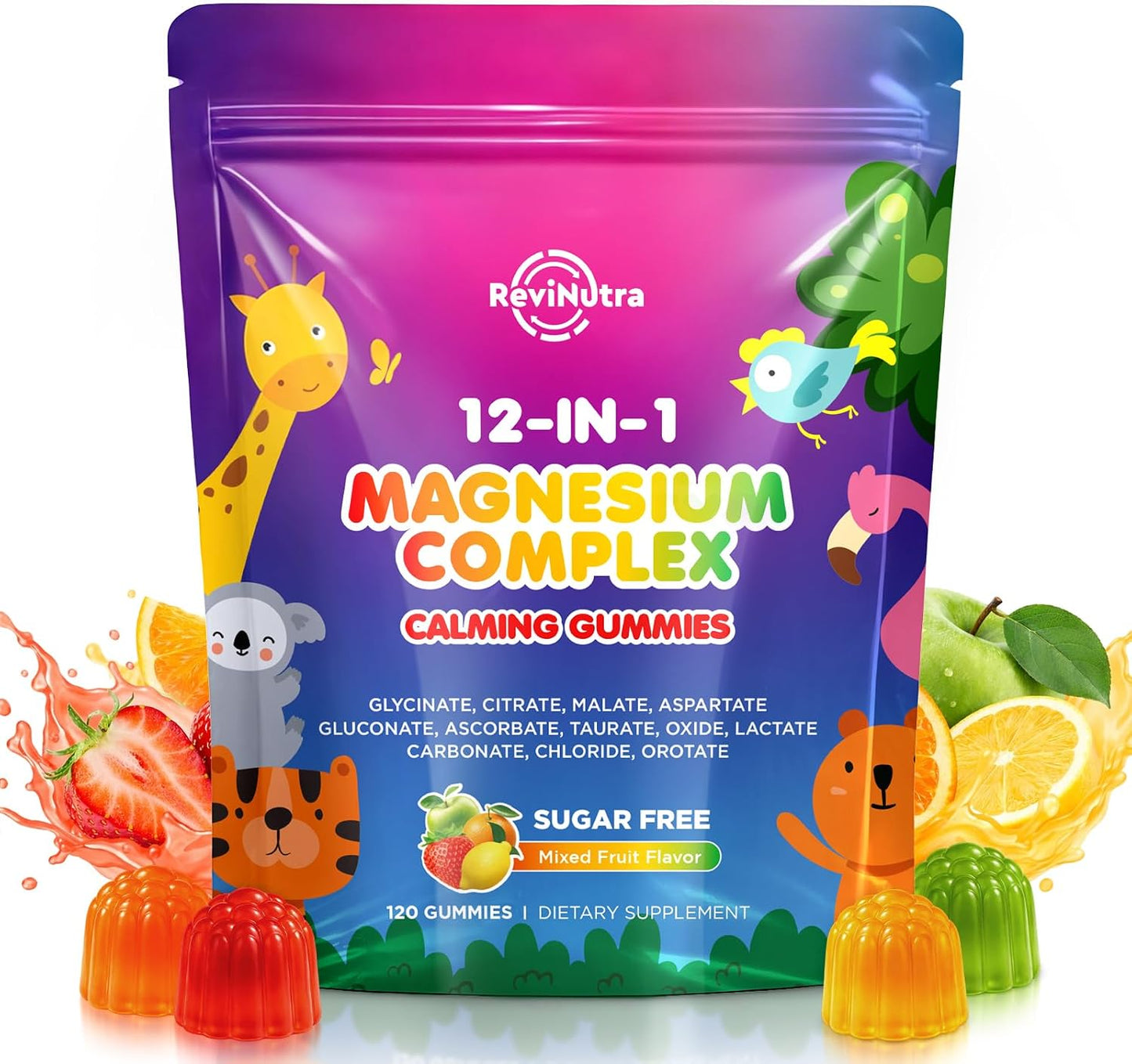 Magnesium Complex 12 in 1 - Magnesium Gummies 700mg with Glycinate, Citrate, Malate, Oxide, Taurate & More - Support Relaxation, Muscle Function, Nerve & Bone Health - Sugar Free Mixed Fruit 120 Count