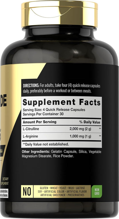 Carlyle Nitric Oxide Supplement 3000mg | 120 Capsules | with L-Arginine & L-Citrulline | For Men & Women | Pre & Post Workout | Non-GMO, Gluten Free