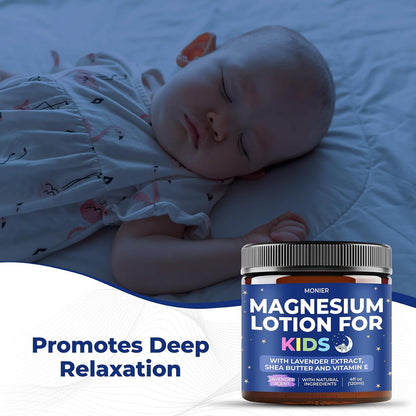 MONIER Magnesium Lotion for Kids - Relaxing Magnesium Cream with Lavender | with Lavender, Shea Butter, Aloe Vera, 100% Natural Ingredients (4 Oz, Unscented)