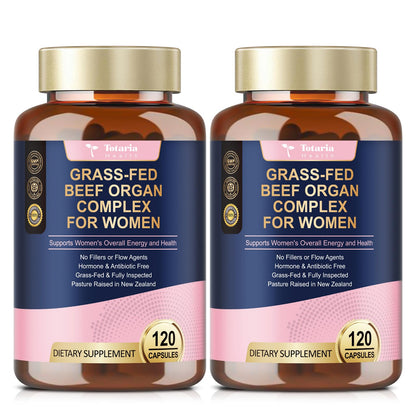 Beef Organ Supplement for Women - Beef Liver, Kidney, Heart,Uterus Tissue - Balance Hormones & Women's Overall Energy - Grass Fed, Pasture Raised - Natural Iron Supplement with Folate - 120 Capsules